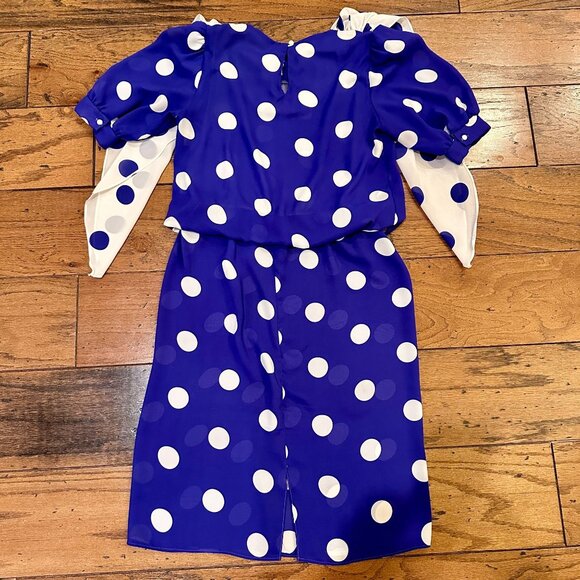 Size: 10, 80's Vintage Blue & White Polka Dot Dress Brand: Perceptions, Rare One - Picture 2 of 6